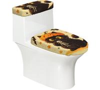 Juego de 2 fundas elásticas para inodoro con diseño de gato negro y tapa elástica para baño, suave, lavable, decoración de inodoro en forma de U