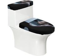 Juego de 2 fundas elásticas para inodoro con espejo retrovisor, tapa elástica y cubierta de tanque para baño, suave, lavable, decoración de inodoro en forma de U