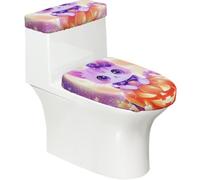 Juego de 2 fundas elásticas para tapa de inodoro y tanque de inodoro con parte inferior elástica, funda suave para asiento de inodoro con diseño de calabaza y gato de fantasía para decoración del