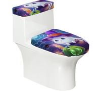 Juego de 2 fundas elásticas para tapa de inodoro y tanque de inodoro con parte inferior elástica, funda suave para asiento de inodoro, color morado, diseño de dibujos animados de Halloween, lindo gato