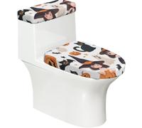 Juego de 2 fundas elásticas para tapa de inodoro y tanque de inodoro con parte inferior elástica, funda suave para asiento de inodoro, diseño de dibujos animados, Halloween, bruja, niña, gato, para