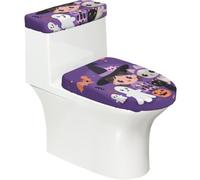 Juego de 2 fundas elásticas para tapa de inodoro y tanque de inodoro con parte inferior elástica, funda suave para asiento de inodoro, color morado, bruja, niña, gato, para decoración del baño, juego
