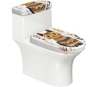 Juego de 2 fundas elásticas para tapa de inodoro y tanque de inodoro con parte inferior elástica, funda suave para asiento de inodoro étnico tribal gato floral para decoración del hogar y baño