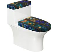 Juego de 2 fundas elásticas para tapa de inodoro y tanque de inodoro con parte inferior elástica, funda suave para asiento de inodoro, vidrieras, mariposa, iris, azul, floral, para decoración del