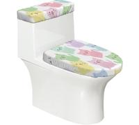 Juego de 2 fundas elásticas para tapa de inodoro y tanque de inodoro con parte inferior elástica, funda suave para asiento de inodoro con dibujos animados de gatos lindos para decoración del baño y el