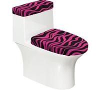 Juego de 2 fundas elásticas para tapa de inodoro y tanque de inodoro con parte inferior elástica, funda suave para asiento de inodoro abstracta rosa y negro, rayas de cebra para decoración del hogar