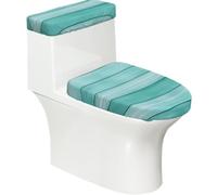 Juego de 2 fundas elásticas para tapa de inodoro y tanque de inodoro con parte inferior elástica, funda suave para asiento de inodoro, diseño de rayas de granero de madera verde azulado claro para