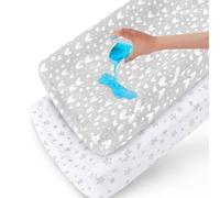 Juego de 2 fundas impermeables para cambiador, 100% algodón, ultra suaves, unisex, estampado de estrellas blancas y grises