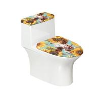Juego de 2 fundas para asiento de inodoro con diseño de gato, tapa ovalada redonda y fundas para tanque para baño, diseño de animales