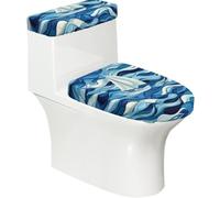 Juego de 2 fundas para asiento de inodoro con diseño de velero en el mar con tapa de tanque, se adapta a inodoros en forma de U o extendidos, perfecto para inauguración de la casa, cumpleaños y