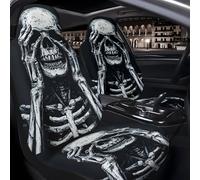 Juego de 2 fundas para asientos de coche con diseño de cabeza de esqueleto, diseñadas para comodidad y transpirabilidad, fáciles de instalar y limpiar, aptas para la mayoría de los asientos delanteros