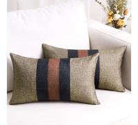 Juego de 2 Fundas para Cojines 30x50 Marrón Funda de Almohada Lumbar Algodón y Lino Empalme de Rayas Funda Cojin Sofa Decoración Moderna para Sofá Silla Cama Sala de Estar Dormitorio 2 Piezas