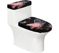 Juego de 2 fundas para inodoro y tanque de inodoro con diseño de mariposa rosa, fundas de asiento de inodoro para baño, juego de 2 piezas de tela de poliéster, parte inferior elástica, suave