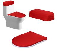 Juego de 2 fundas para tapa de tanque de inodoro, tapa de inodoro y tanque, funda para asiento de inodoro de baño con parte inferior elástica, paquete universal de 2 (rojo)