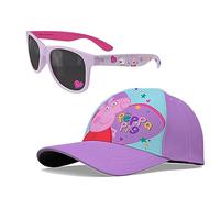 Juego de 2 gafas de sol y gorra de verano para niñas, gorra de béisbol ajustable, de poliéster transpirable, con marco de plástico polarizado, ideal para niños de 3 años en adelante, Peppa Pig (morado
