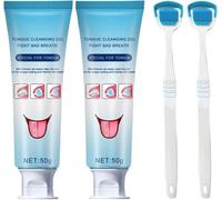 Juego de 2 geles de lengua médicos, gel limpiador lingual con cepillo de lengua, gel limpiador de tongue con cepillo de limpieza, combate el rascador lingual bacteriano, cuidado de la salud bucal