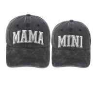 Juego de 2 gorras de béisbol a juego para mamá y niña, gorra de béisbol ajustable bordada de algodón para padres e hijos, Estilo bordado, negro, talla unica-M