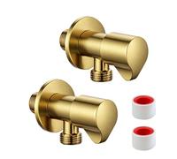 Juego de 2 grifos de esquina universales dorados de 1/2 pulgadas, acero inoxidable, conexión de tubería, apto para inodoros, grifos de cocina, grifos de baño