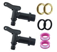 Juego de 2 grifos de repuesto para manguera de jardín y barril de lluvia, 2 juntas de goma, 2 rollos de cinta cruda, 2 hebillas de latón, cierre de plástico para barriles de lluvia