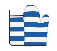 Juego de 2 guantes de cocina con estampado de bandera griega, guantes de horno y alfombrilla de horno, juego de 2 piezas adecuado para cocina y horneado