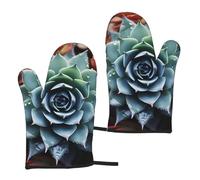 Juego de 2 guantes de horno resistentes al calor, guantes de barbacoa para plantas suculentas, guantes de cocina, antideslizantes, para cocinar, hornear, asar, barbacoa, microondas