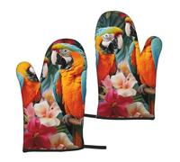 Juego de 2 guantes de horno resistentes al calor, para barbacoa, plantas tropicales y loros, guantes de cocina, antideslizantes, para cocinar, hornear, asar, barbacoa, microondas