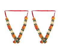 Juego de 2 guirnaldas de rosas artificiales de Mala para ídolo con cuentas, estatua de Dios, accesorios de Pooja Sringar, adorno de artículo tradicional indio para festival Ganesha (tamaño: -10-rojo)