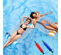 Juego de 2 hamacas de agua 4 en 1 con red y hamaca inflable para piscina - Hamaca para piscina y hamaca de agua, cama para adultos y niños, color azul y naranja