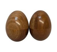 Juego de 2 huevos de madera natural hechos a mano, pequeños agitadores de madera de Bali, instrumento tradicional de comercio justo de Indonesia (7 x 5,5 cm)