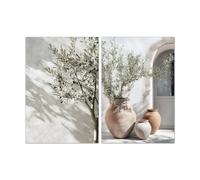 Juego de 2 impresiones en lienzo con diseño de olivo neutro y jarrón con sombras, póster retro de paisaje botánico, impresiones artísticas para decoración del hogar, imágenes de pared de 40 x 50 cm