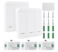 Juego de 2 interruptores de luz inalámbricos, 230 V, 10 A, con control de 3 receptores, interruptor de pared inalámbrico de hasta 50 m de alcance, 200 - 2000 W, no requiere cableado