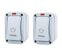 Juego de 2 interruptores de timbre resistentes a la intemperie, color gris, IP66, botón iluminado, montaje rápido en superficies, impermeable, a prueba de polvo, carcasa ABS para el hogar, garaje
