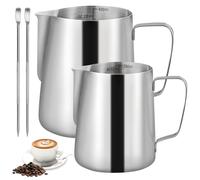 Juego de 2 jarras de leche de acero inoxidable, 350 ml y 600 ml, espumador de leche, jarra de leche para latte art, jarra de leche barista para capuchino y espresso