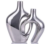 Juego de 2 jarrones de cerámica Huecos Plateados, jarrones Modernos de Estilo Bohemio nórdico para decoración de Bodas, Sala de Estar, Oficina, Entrada, centros de Mesa de Comedor