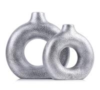 Juego de 2 jarrones de cerámica plateados, modernos jarrones decorativos para centros de mesa y estilo del hogar, soporte de flores para sala de estar, cocina, dormitorio, chimenea, mesa de comedor