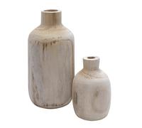 Juego de 2 jarrones de madera con forma abombada - 1 x 18 cm y 28 cm - Botella de madera natural - Decoración de mesa para ventanas y plantas artificiales y hierba de las Pampas