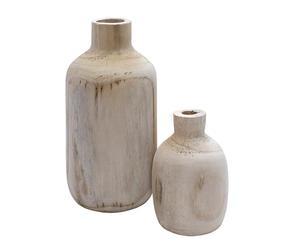 Juego de 2 jarrones de madera con forma abombada - 1 x 18 cm y 28 cm - Botella de madera natural - Decoración de mesa para ventanas y plantas artificiales y hierba de las Pampas