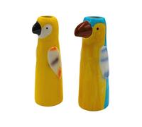 Juego de 2 jarrones decorativos, cabeza de loro, florero, florero, florero, animal, jarrón de mesa, jarrón de cerámica, jarrón como loro, jarrón con decoración de loro de cerámica en azul/amarillo