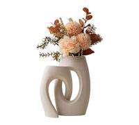 Juego de 2 Jarrones Donut de Cerámica Hueco Circular con Textura Mate, Jarrón Blanco Minimalista para Decoración de Hogar, Oficina y Cocina, Estilo Boho