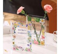 Juego de 2 jarrones en forma de libro KRYSTHIA, jarrón en forma de libro para flores, jarrones acrílicos en forma de libro para tulipanes, jarrones pequeños únicos, regalo moderno para amantes de los