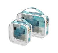 Juego de 2 kits de aseo de viaje transparentes azul azulado, turquesa y gris para mujeres, hombres, niñas, obras de arte, acuarela, neceser de aseo para elementos esenciales de viaje, multicolor,