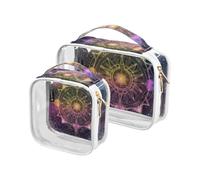 Juego de 2 kits de aseo decorativos transparentes y decorativos para colgar, aprobados por la TSA para mujer, para bolso, esencial de maquillaje, tarot bohemio astrológico, 1 size, Tarot Bohemio