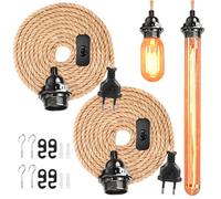 Juego de 2 lámparas colgantes de 4,5 m con interruptor, cable de lámpara vintage, E27 trenzado de cáñamo con sin bombilla, cable textil, portalámparas con cable, lámpara colgante para Farmhouse Home