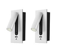 Juego de 2 lámparas de lectura LED de pared - 3W, luz blanca cálida ajustable de 3000K con interruptor y carga rápida USB de 5V 2.1A. Apliques modernos para mesita de noche para la decoración del hog