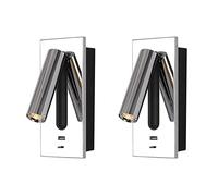 Juego de 2 lámparas de lectura LED modernas para montaje en pared - Ajustables a 350°, luz blanca cálida de 3000K, carga rápida USB de 5V 2.1A, acabado cromado, ideales para la mesita de noche. Elega