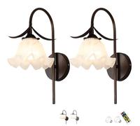 Juego de 2 lámparas de pared minimalistas contemporáneas con batería, apliques de pared recargables, lámparas de pared modernas de flores, apliques inalámbricos con control remoto, accesorios de