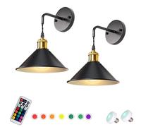Juego de 2 lámparas de pared minimalistas contemporáneas que funcionan con pilas, luces de pared inalámbricas para interiores con bombillas LED recargables a distancia, cambio de color industrial para