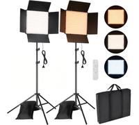 Juego de 2 lámparas LED de vídeo (33 x 33 cm), 110 W, 720 ledes, lámpara de superficie con trípode de 195 cm y mando a distancia, luz fotográfica bicolor (3000 - 6300 K, regulable) para streaming