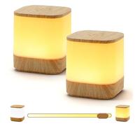 Juego de 2 lámparas LED para mesita de noche, lámpara de mesa táctil regulable, recargable por USB, lámpara de noche inalámbrica con 3 temperaturas de color, luz nocturna LED para bebé, veta de madera