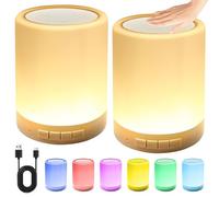 Juego de 2 lámparas LED para mesita de noche, recargable por USB, táctil, regulable con 6 colores y cambio de color con luz blanca cálida, 3 modos, luz nocturna multifuncional para niños sin cable con